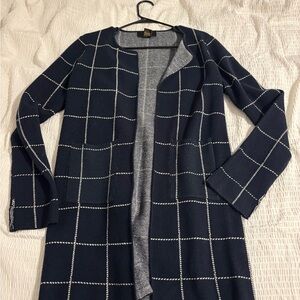 Navy Windowpane Open Cardigan
